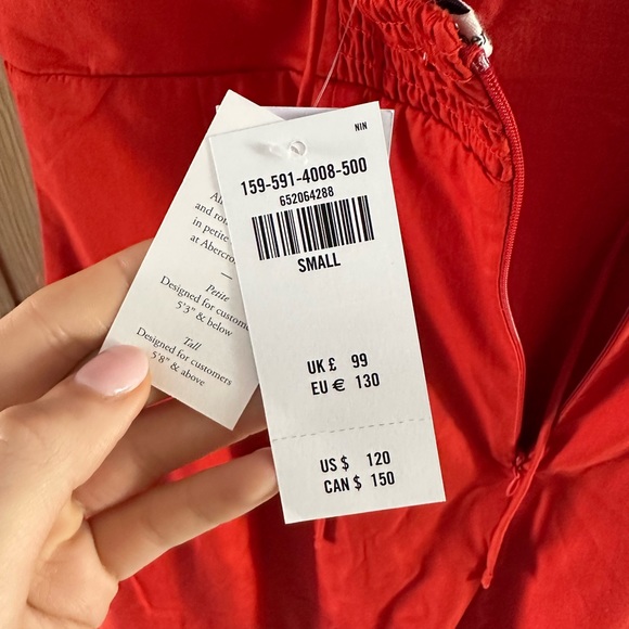 NWT A&F Puff Sleeve Slim Poplin Midi Dress - Picture 9 of 9